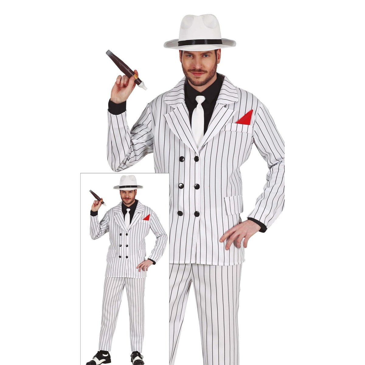 Costume de gangster rayé blanc, adulte
