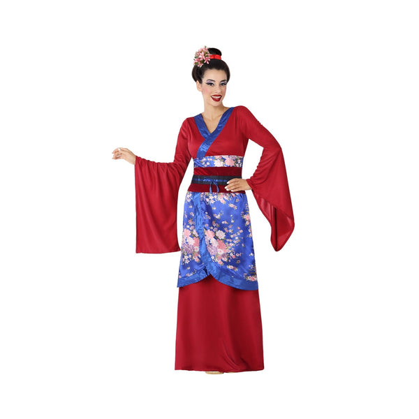 Costume de geisha à kimono fleuri bleu, femme