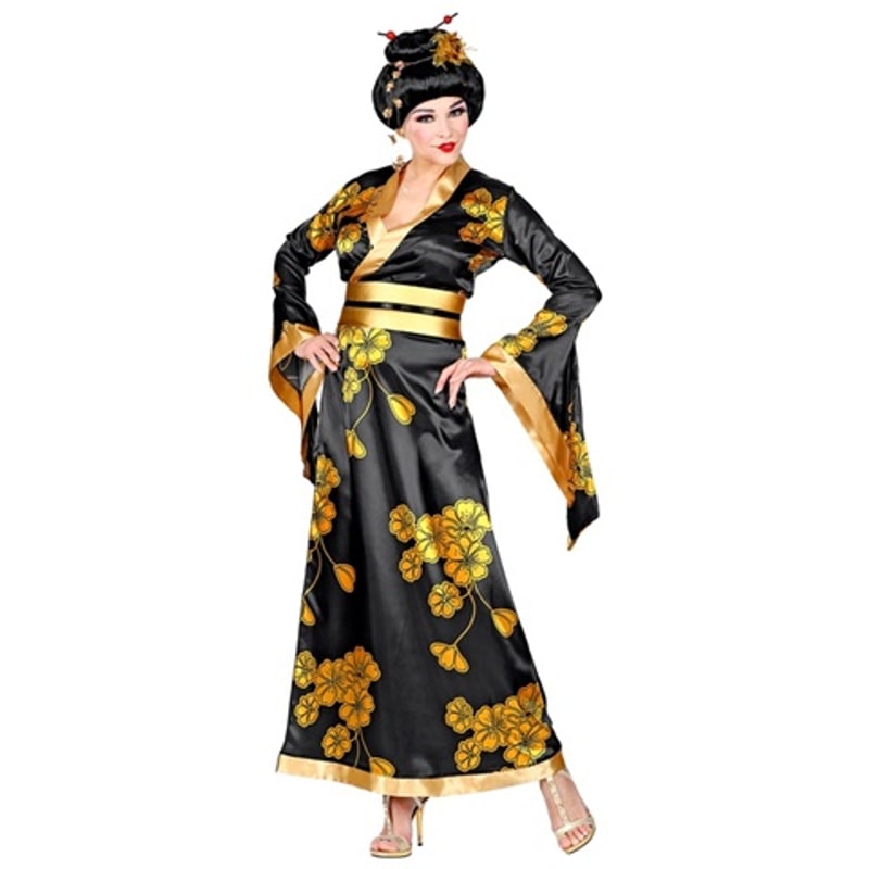 Costume de geisha noir et or, adulte