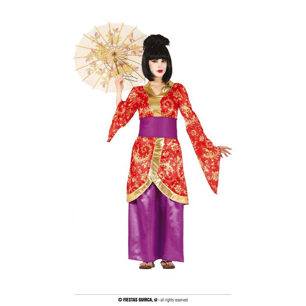 Costume de geisha rouge à fleurs, adulte