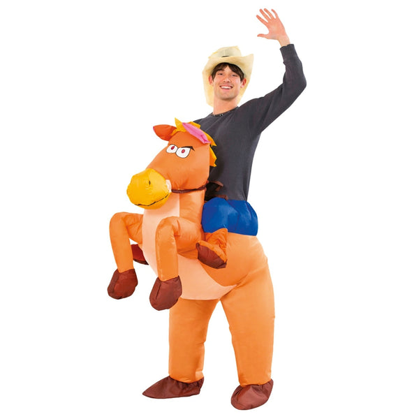 Costume gonflable cowboy sur son cheval, adulte