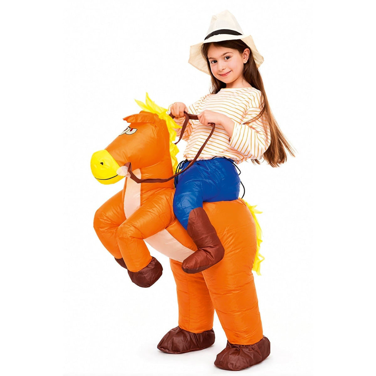Costume gonflable cowboy sur son cheval, enfant