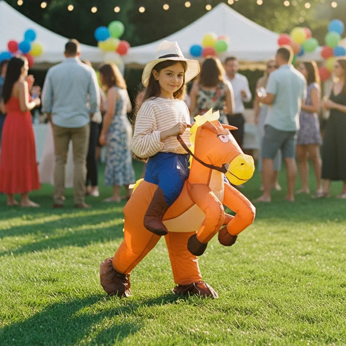Costume gonflable cowboy sur son cheval, enfant — vue 2