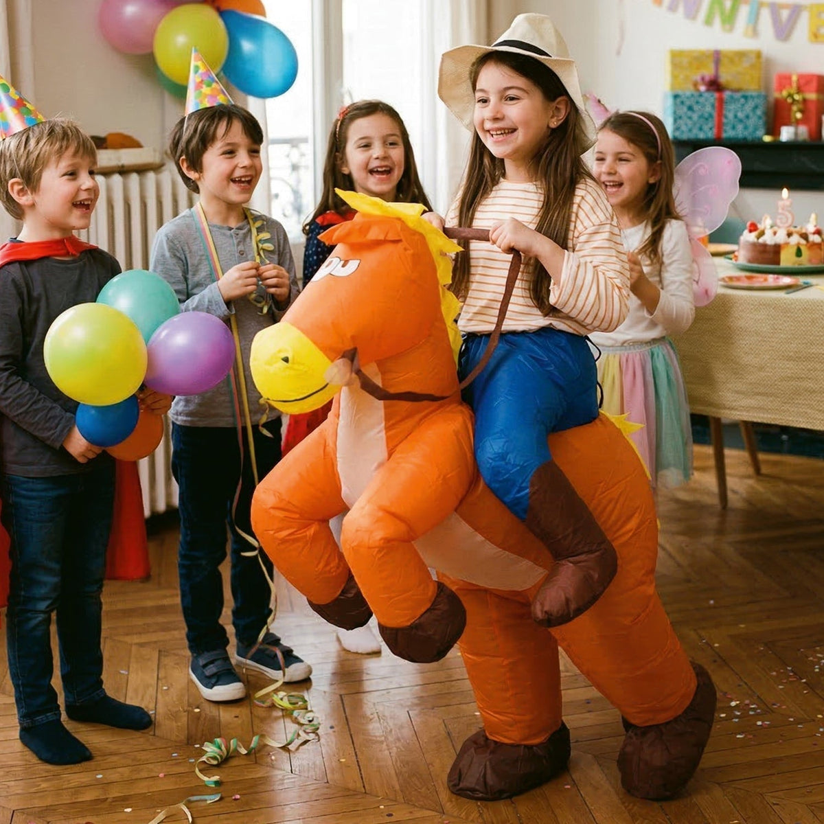 Costume gonflable cowboy sur son cheval, enfant — vue 4