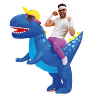 Costume gonflable chevaucheur de dinosaure bleu, adulte