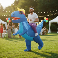 Costume gonflable chevaucheur de dinosaure bleu, adulte — vue 2