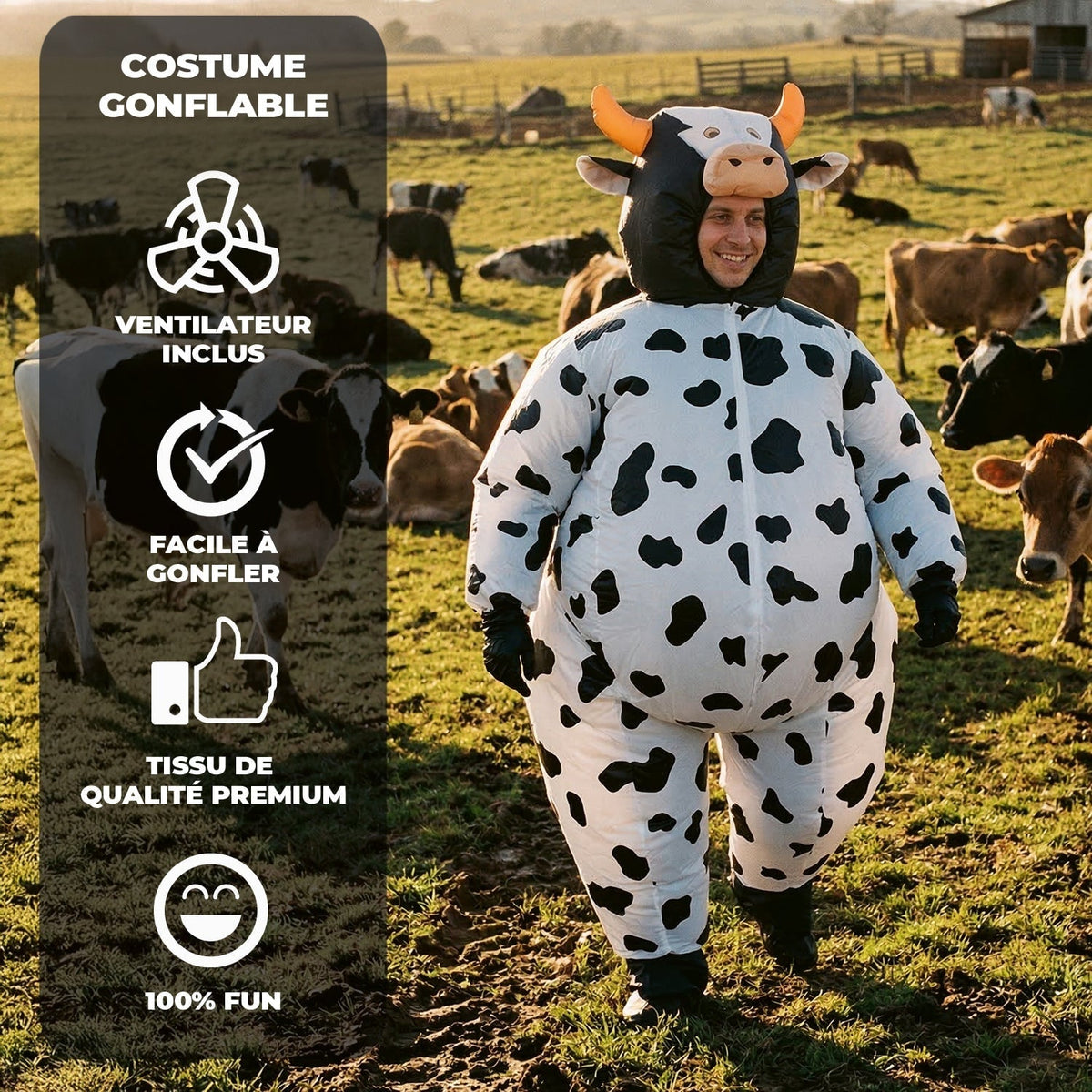Costume gonflable vache, adulte — vue 3