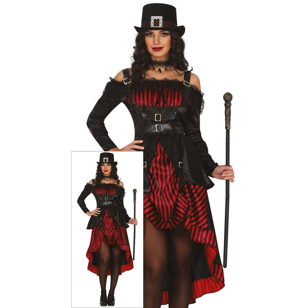 Costume gothique rayé noir et rouge, femme
