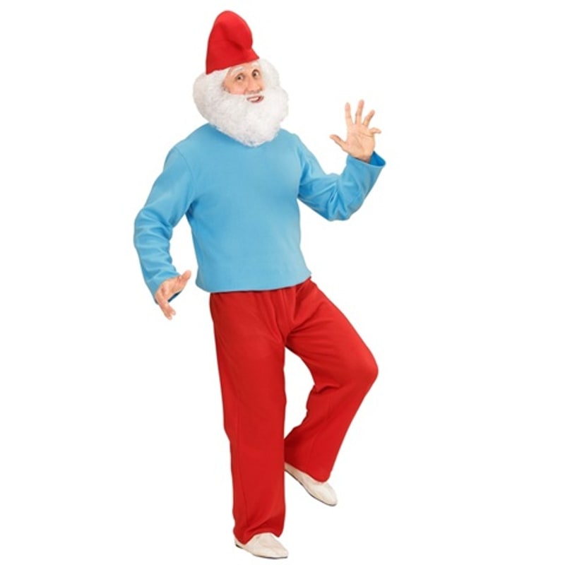 Costume de grand nain bleu et rouge, adulte