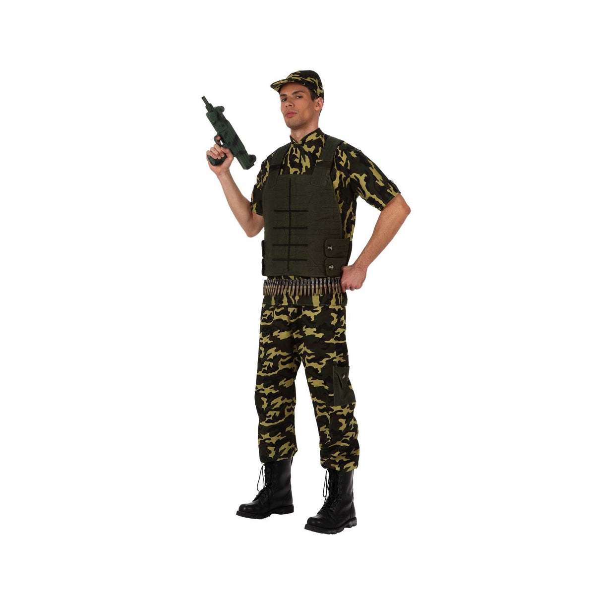 Costume de militaire à gilet et treillis, homme
