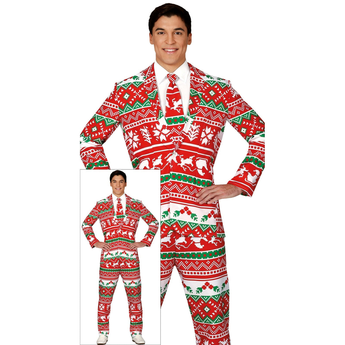 Costume de Noël à motifs houx et rennes, homme