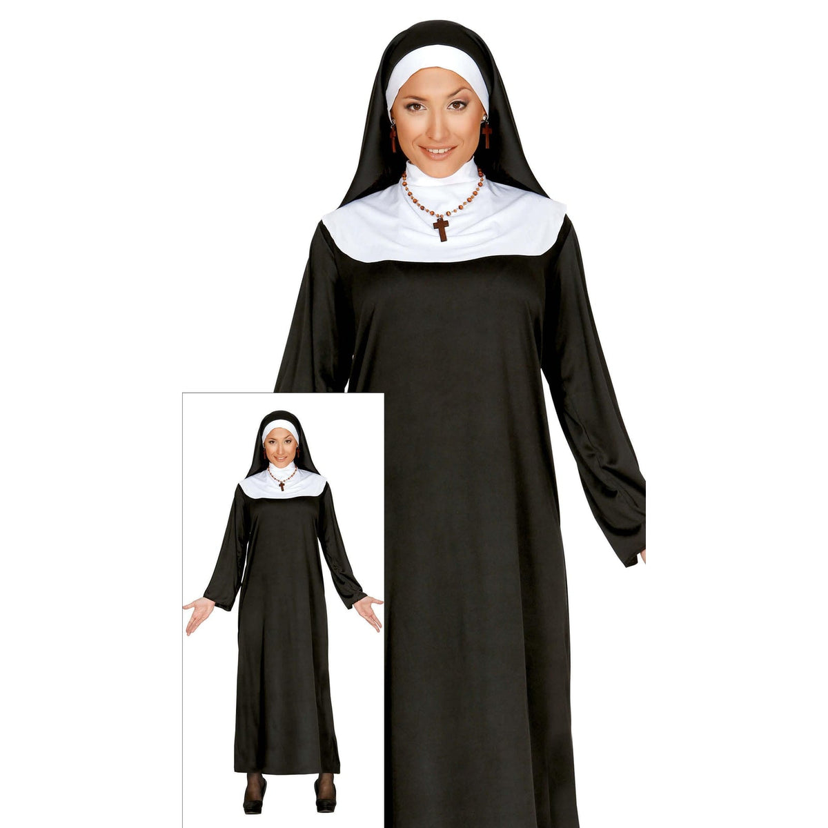 Costume de nonne noir et blanc, adulte