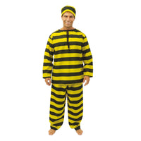 Costume de prisonnier rayé jaune et noir, adulte