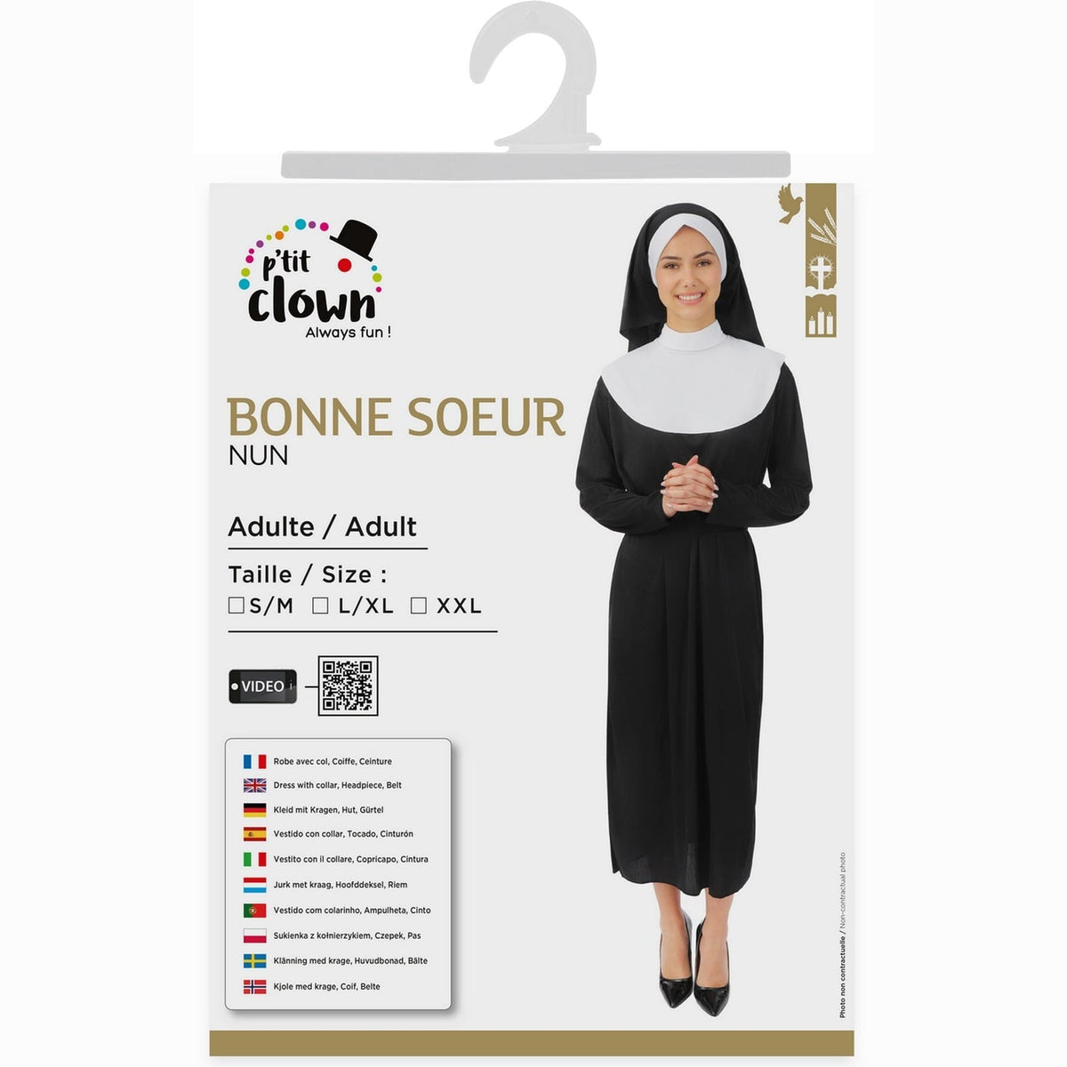 Costume de religieuse noir et blanc, adulte — vue 4