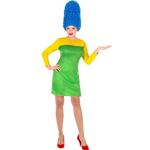 Costume robe verte et perruque bleue, femme