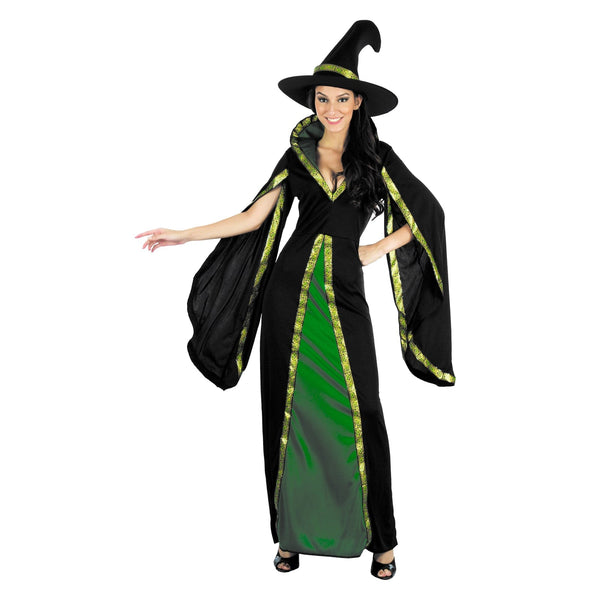 Costume de sorcière luxe noir et vert, femme
