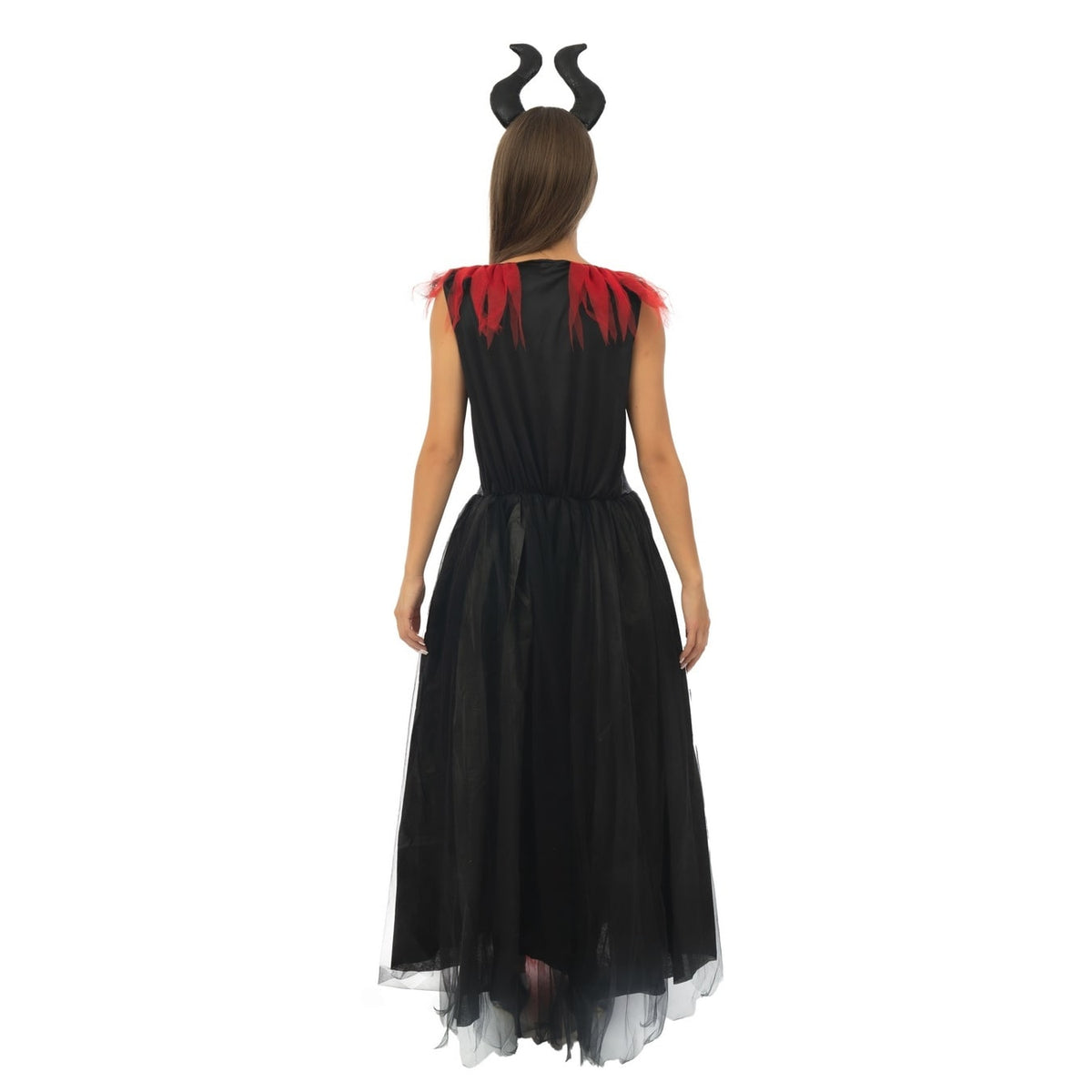 Costume de sorcière maléfique noir et rouge, femme — vue 3