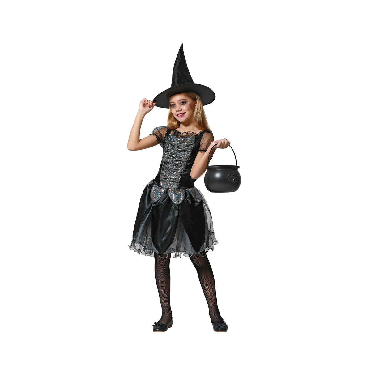 Costume de sorcière noire scintillante, fille
