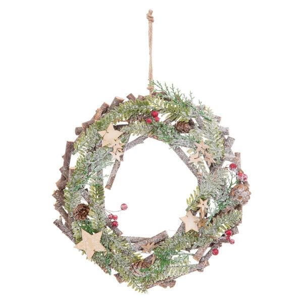 Couronne de Noël en bois et étoiles, 30 cm