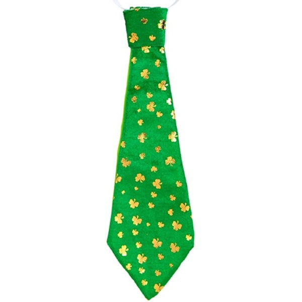 Cravate verte Saint-Patrick à trèfles dorés, 28 cm