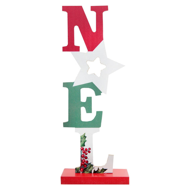 Décor lettres NOËL à poser, houx, 21 cm