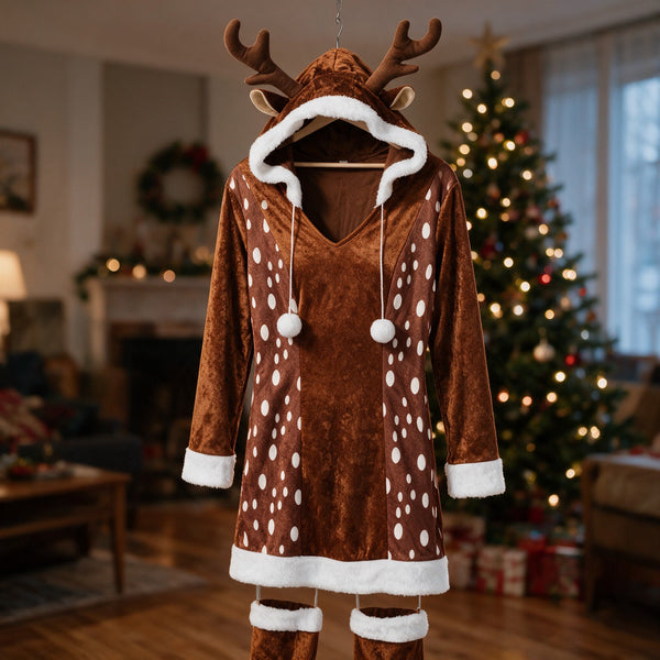 Déguisement de biche de Noël femme, 3 pièces, taille L