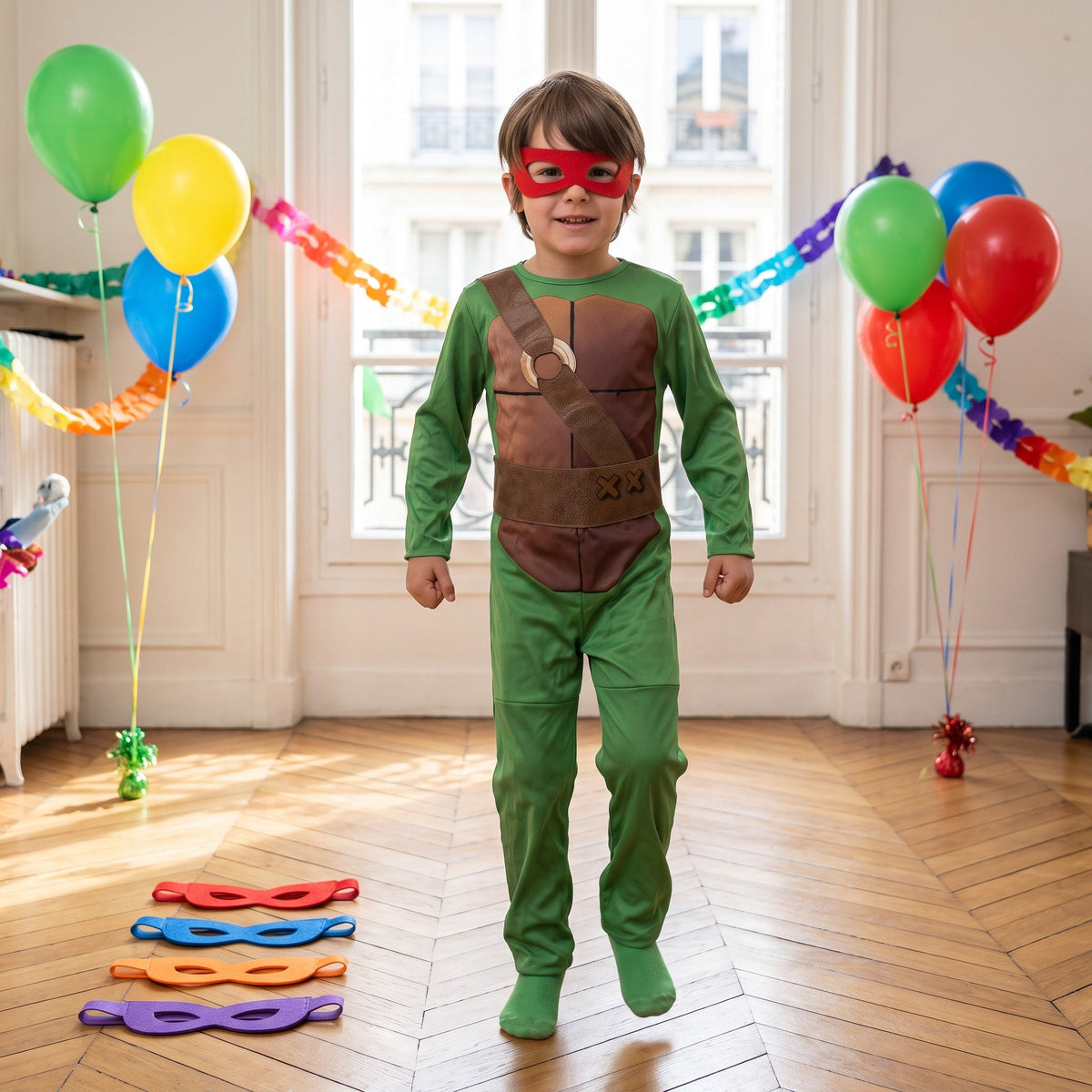 Déguisement Tortues Ninja enfant, 5 pièces avec 4 masques