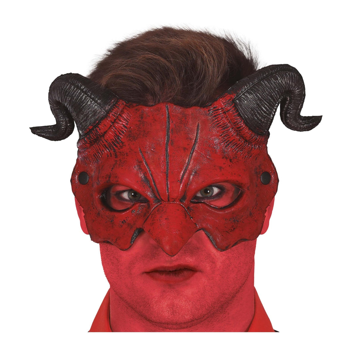 Demi-masque de diable rouge à cornes