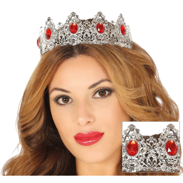 Diadème de princesse argenté à pierres rouges