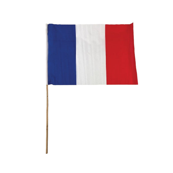 Drapeau tricolore 30 x 45 cm sur hampe en bois 60 cm