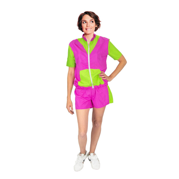 Ensemble de sport années 80 vert et rose, femme