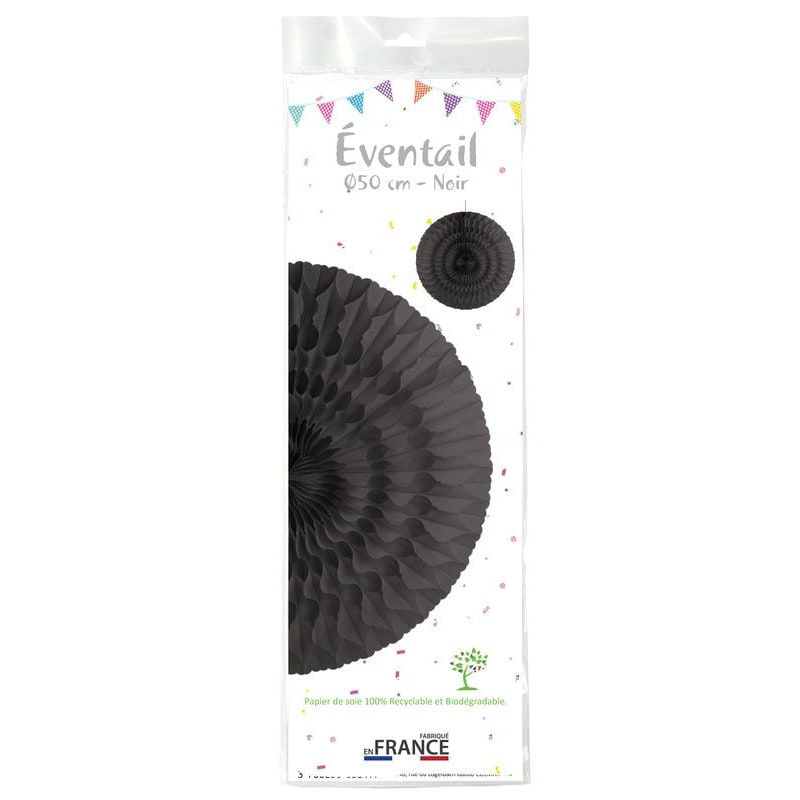 Éventail alvéolé en papier, 50 cm — Noir