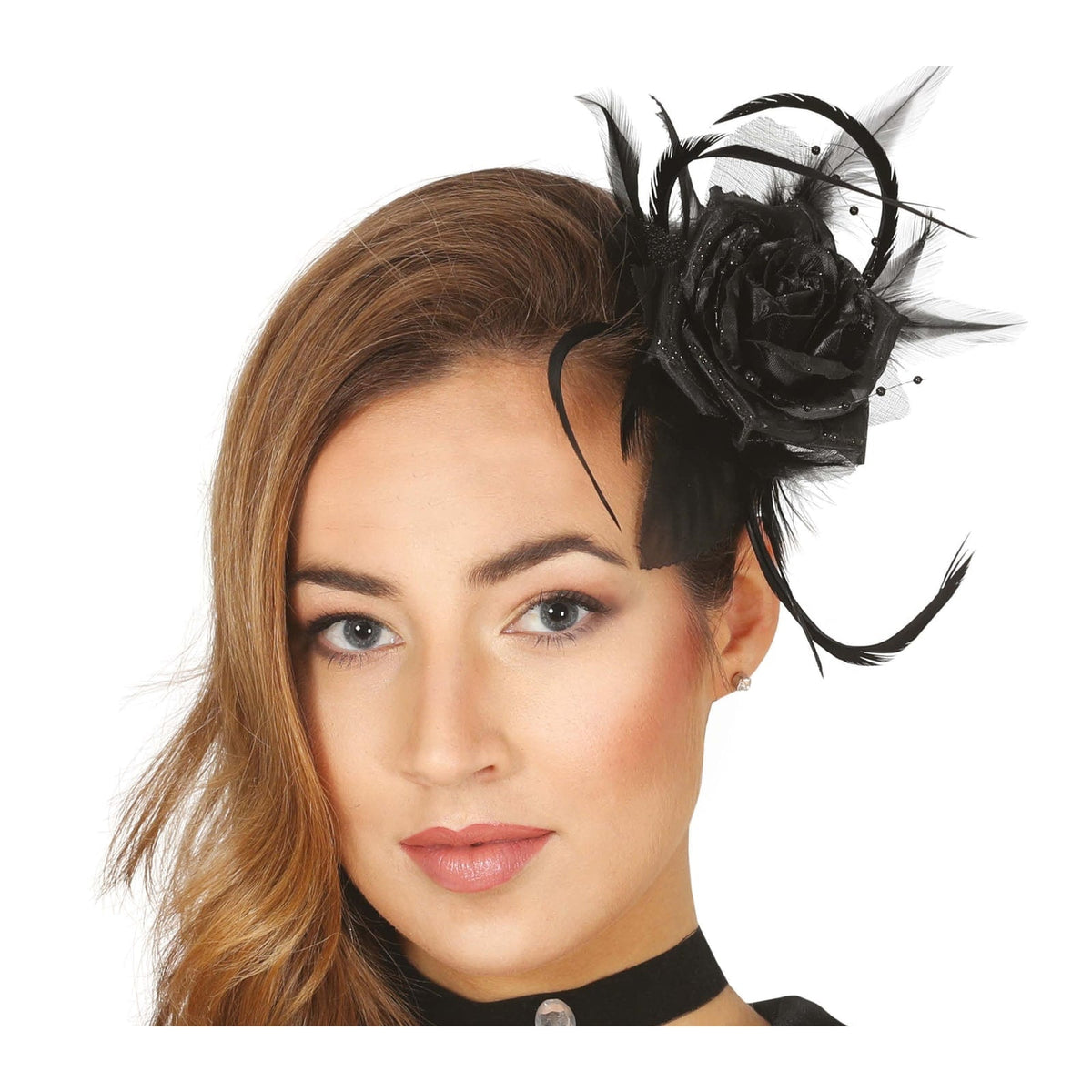 Fleur noire à plumes pour cheveux