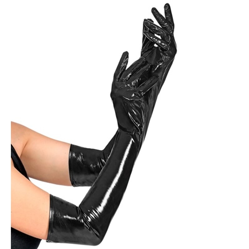 Gants longs noirs en vinyle, 56 cm