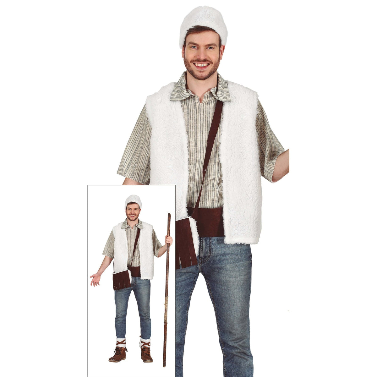 Gilet de berger en mouton avec accessoires, adulte
