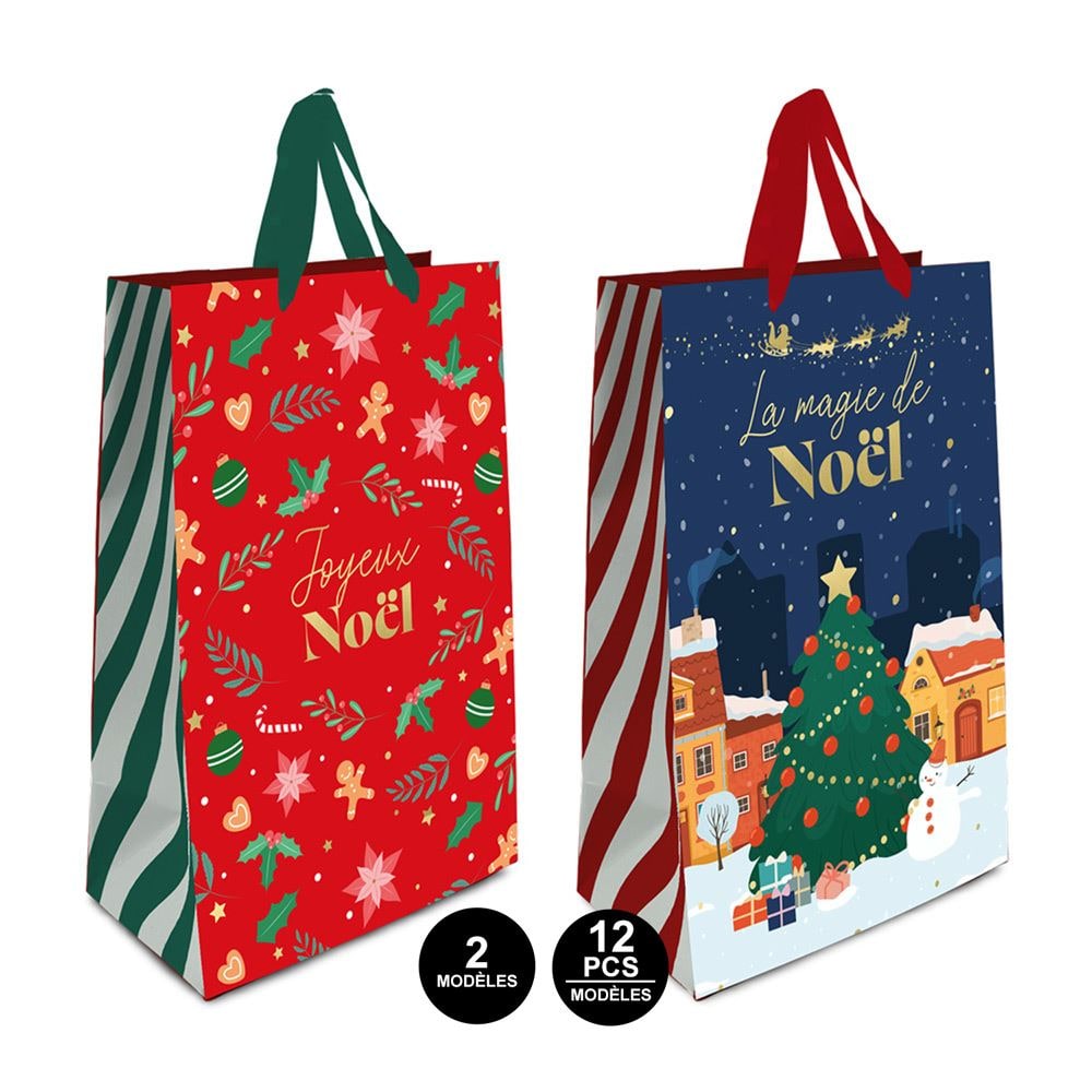 Grand sac cadeau de Noël illustré, 2 modèles