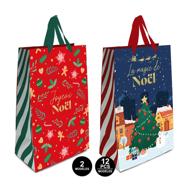 Grand sac cadeau de Noël illustré, 2 modèles