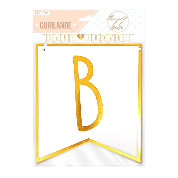 Guirlande Baby shower blanc et or, 2,50 m