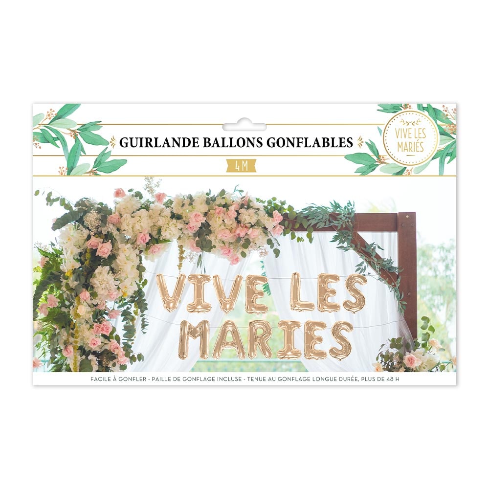 Guirlande ballons « Vive les mariés », rose gold