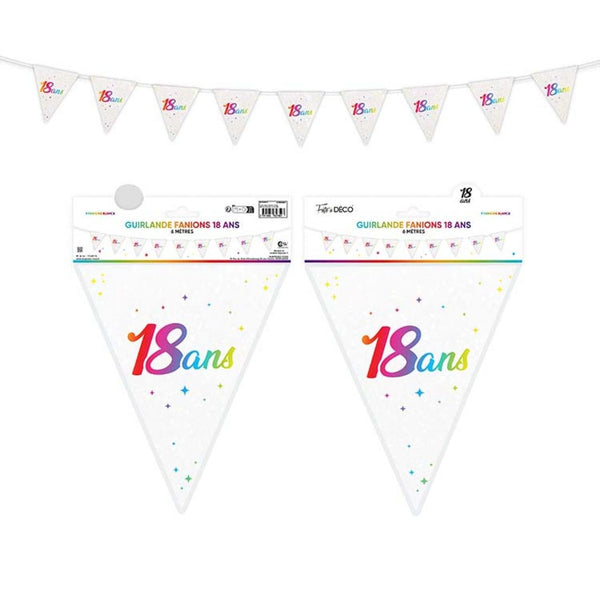 Guirlande fanions anniversaire multicolore, 6 m