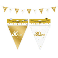 Guirlande fanions anniversaire or et blanc, 6 m — vue 2