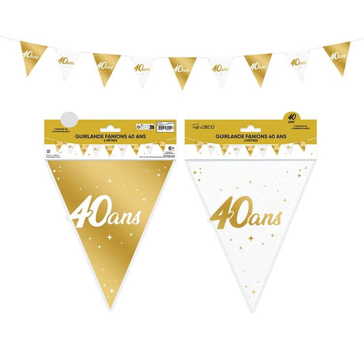 Guirlande fanions anniversaire or et blanc, 6 m — vue 3