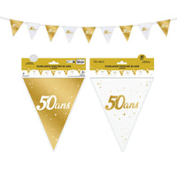 Guirlande fanions anniversaire or et blanc, 6 m — vue 4