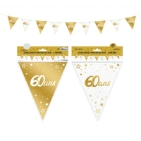 Guirlande fanions anniversaire or et blanc, 6 m — vue 5