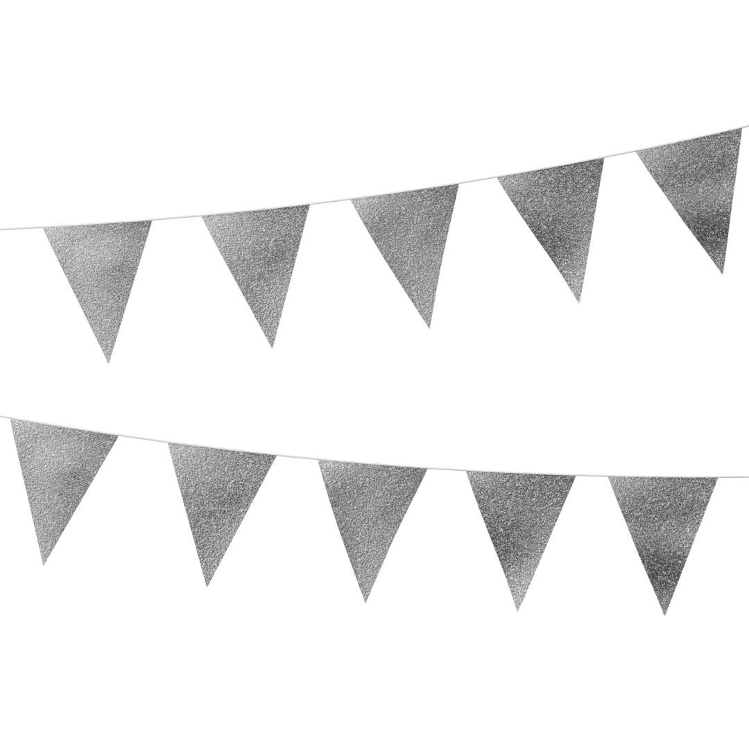 Guirlande de fanions pailletés argent, 3 m