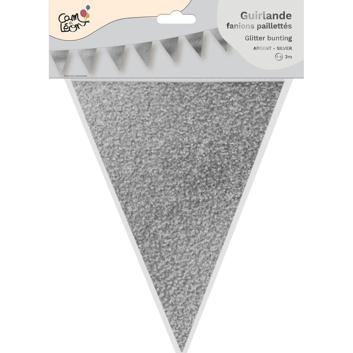 Guirlande de fanions pailletés argent, 3 m — vue 2