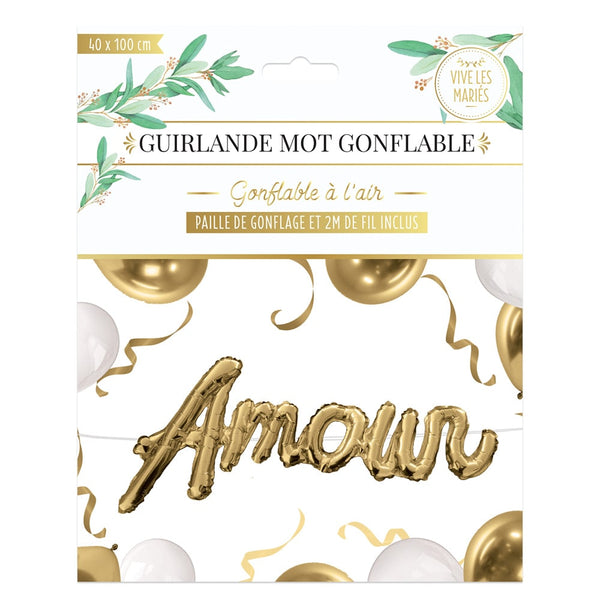 Guirlande mot gonflable « Amour », dorée