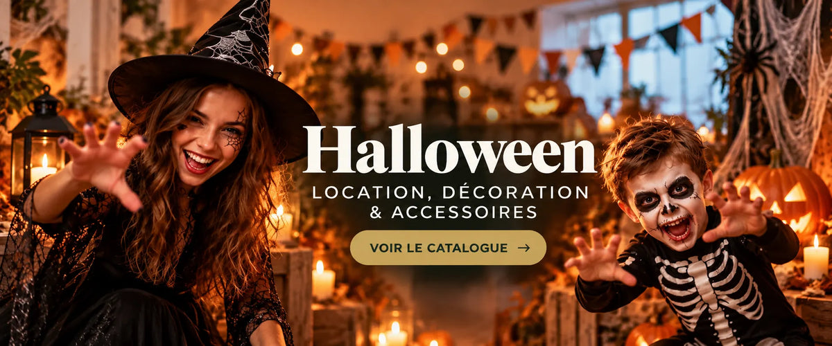 Halloween — location, décoration et accessoires. Voir le catalogue.