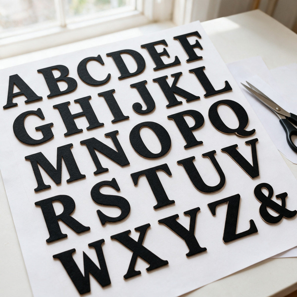 Lettres adhésives en carton noir 13,5 cm, set de 48