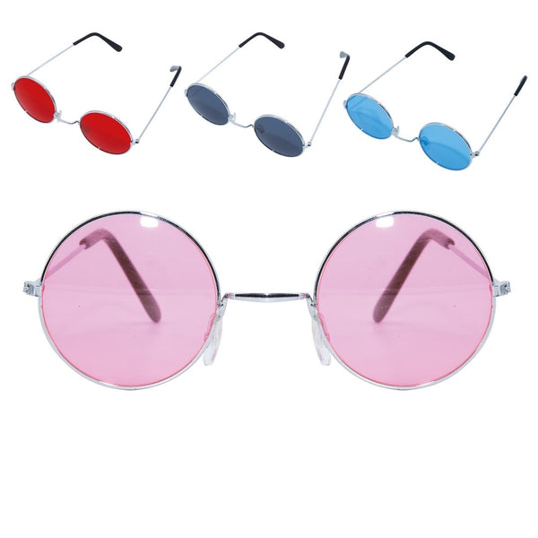 Lunettes hippie rondes à branches dorées, verres colorés